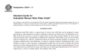 Standard Guide for Industrial Woven Wire Filter Cloth ASTM E2814